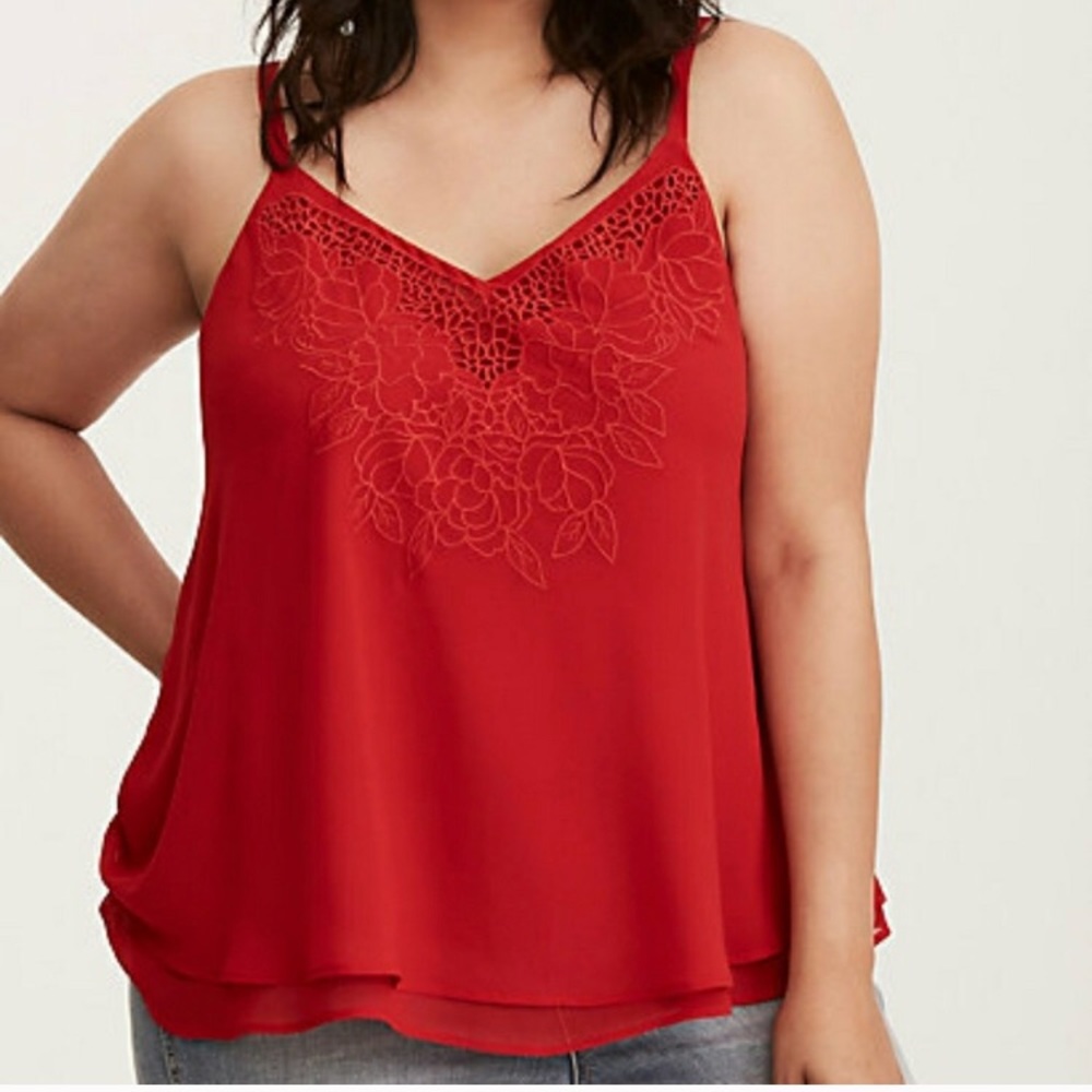 Torrid Red Cami/Tank with Cutouts/Embroidery Size3